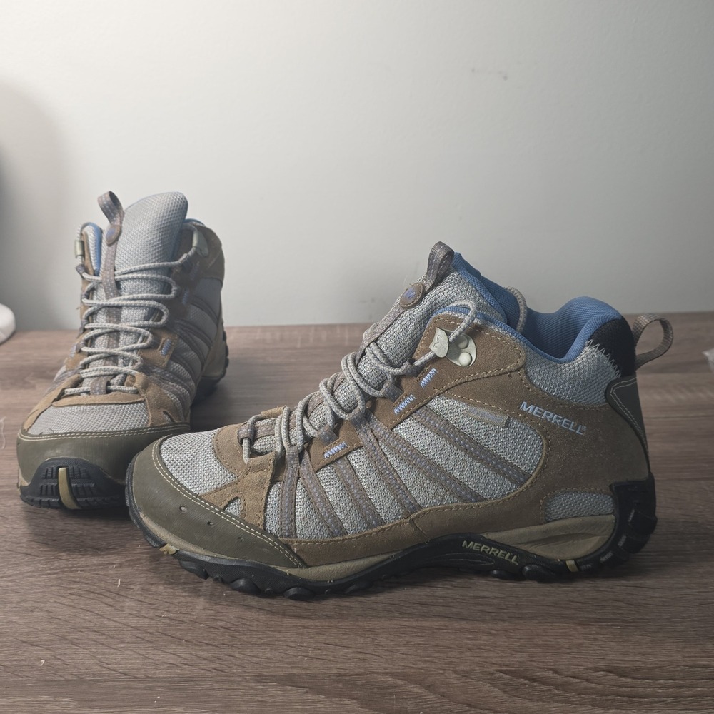 Merrell Yokota Ventilator Mid Hiking Boots Womens 9 Brown Grey Blue J098333
